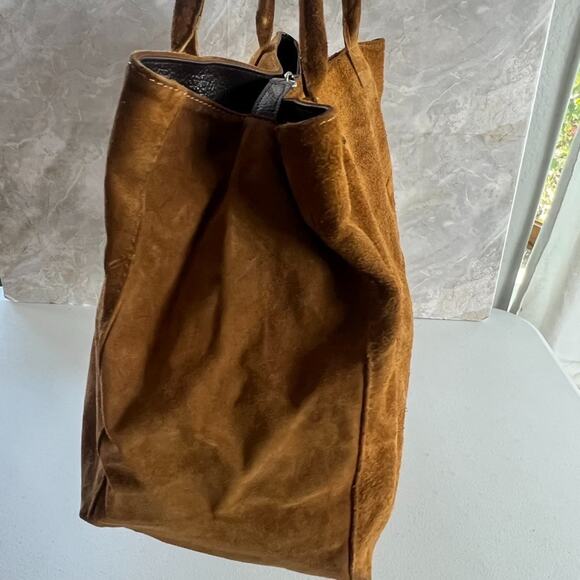 Genuine Leather Made in Italy Shoulder Bag Tote Brown Suede - Picture 6 of 14